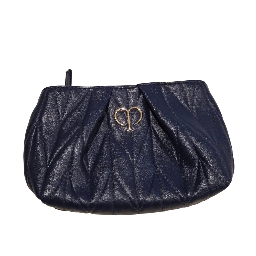 Cle de Peau Beaute Navy Blue Quilted Cosmetic Pouch Makeup Bag Gold Logo